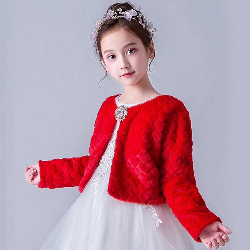 Rood Wit Kinderen Meisje Faux Fur Jacket Wedding Mantel Voor Communie Jurk Bloem Meisje Bont Bolero Cape Winter Jas Jas