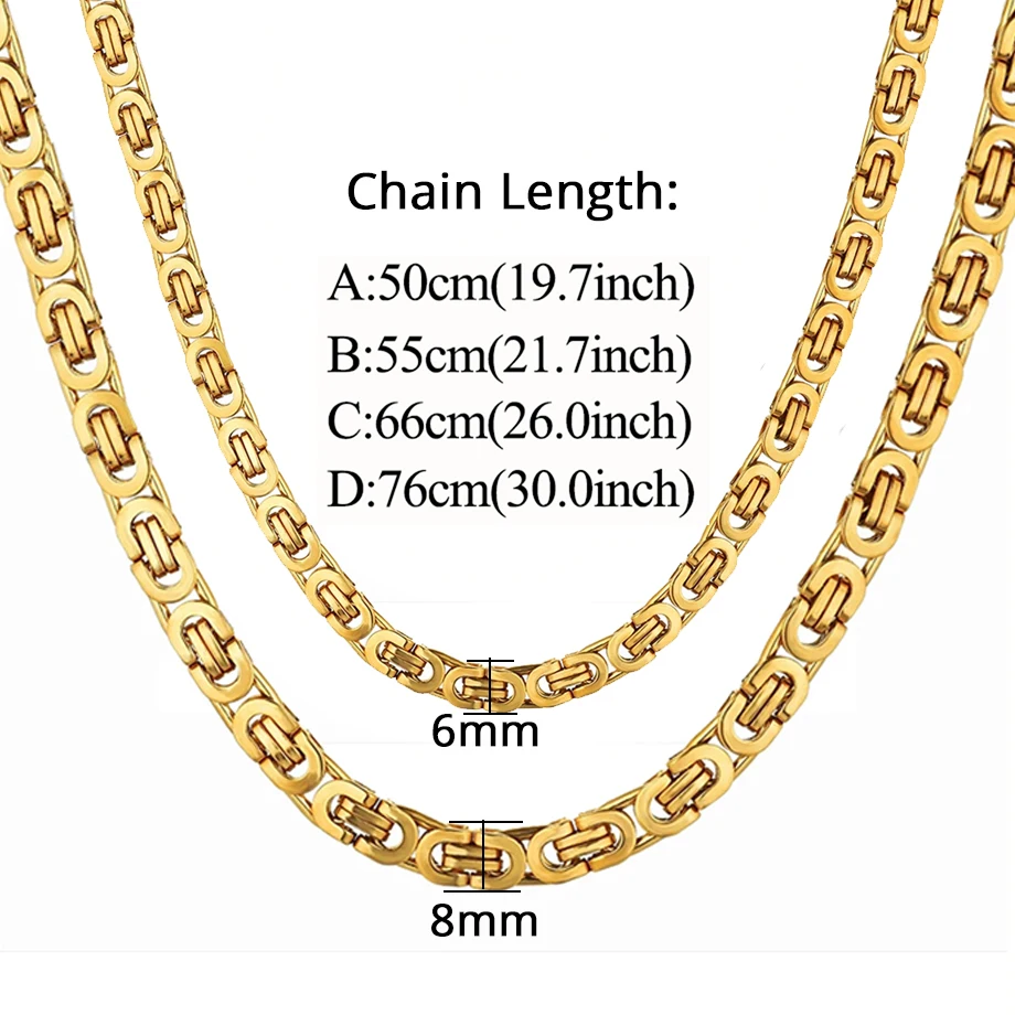 Vintage Byzantine Link Chain Necklaces Male 6/8mm Gold Silver Color Stainless Steel Chain for Men Women Punk Jewelry GIft