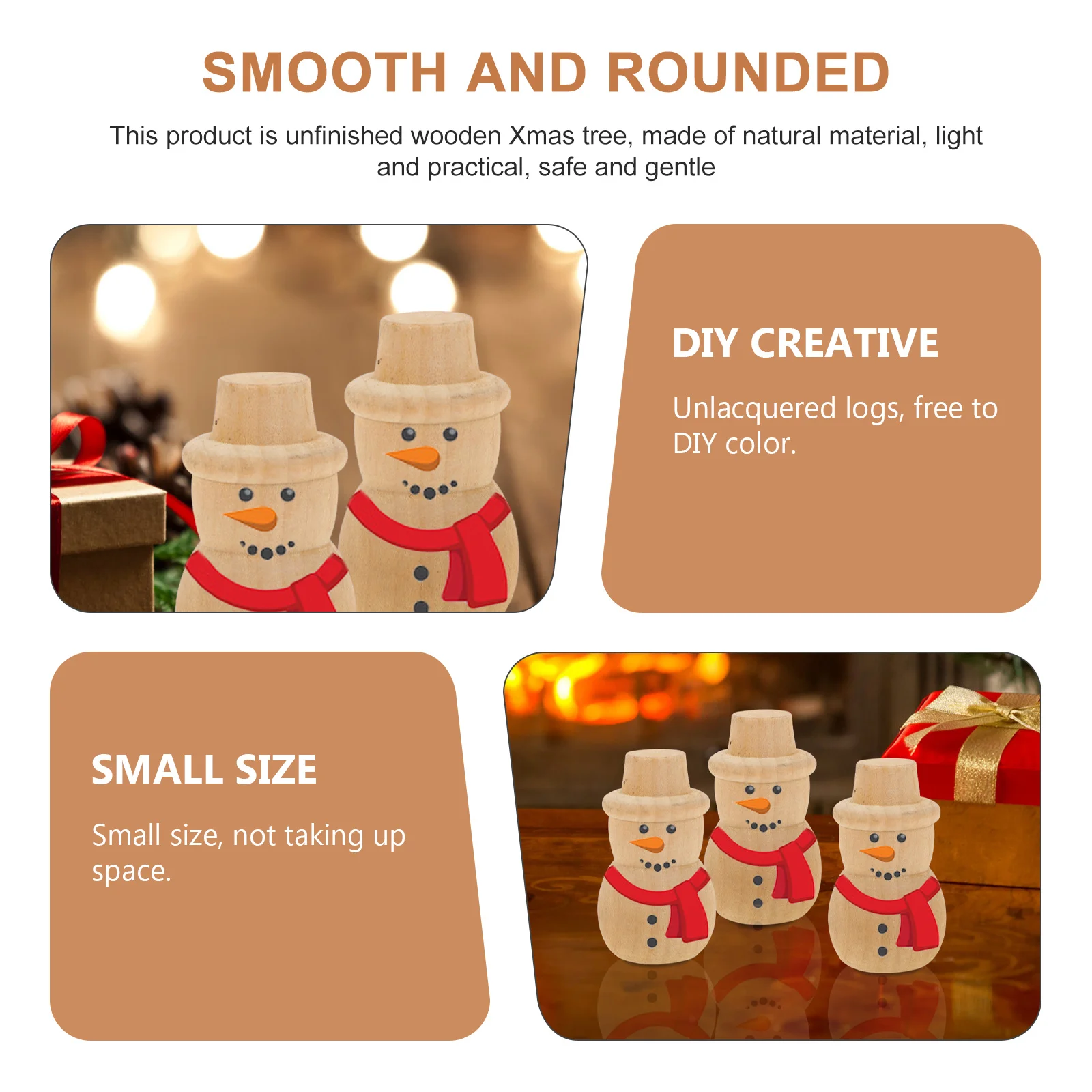 

10 Pcs Snowman Ornaments DIY Holiday Crafts Wood Christmas Decorations Painting.