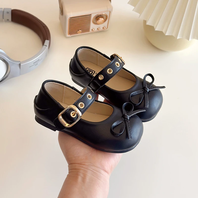 Spring Autumn Baby Girls Leather Shoes Children Kids Bow Princess Shoes Non-slip Soft Sole Babies Casual Shoes Size 21-30