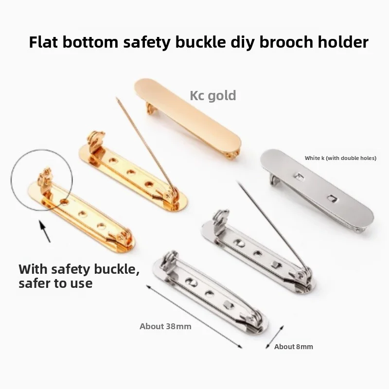 

10PCS Metal Brooch Pins Base Brooch 38X8MM Flat Brooch Lock Back Safety Catch Holder Findings for Diy Jewelry Making Brooch
