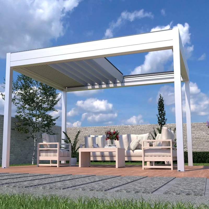 Garden Deck Retractable Pergola with Aluminum Frame and Shade Canopy with Sliding Glass Aluminum Pergola