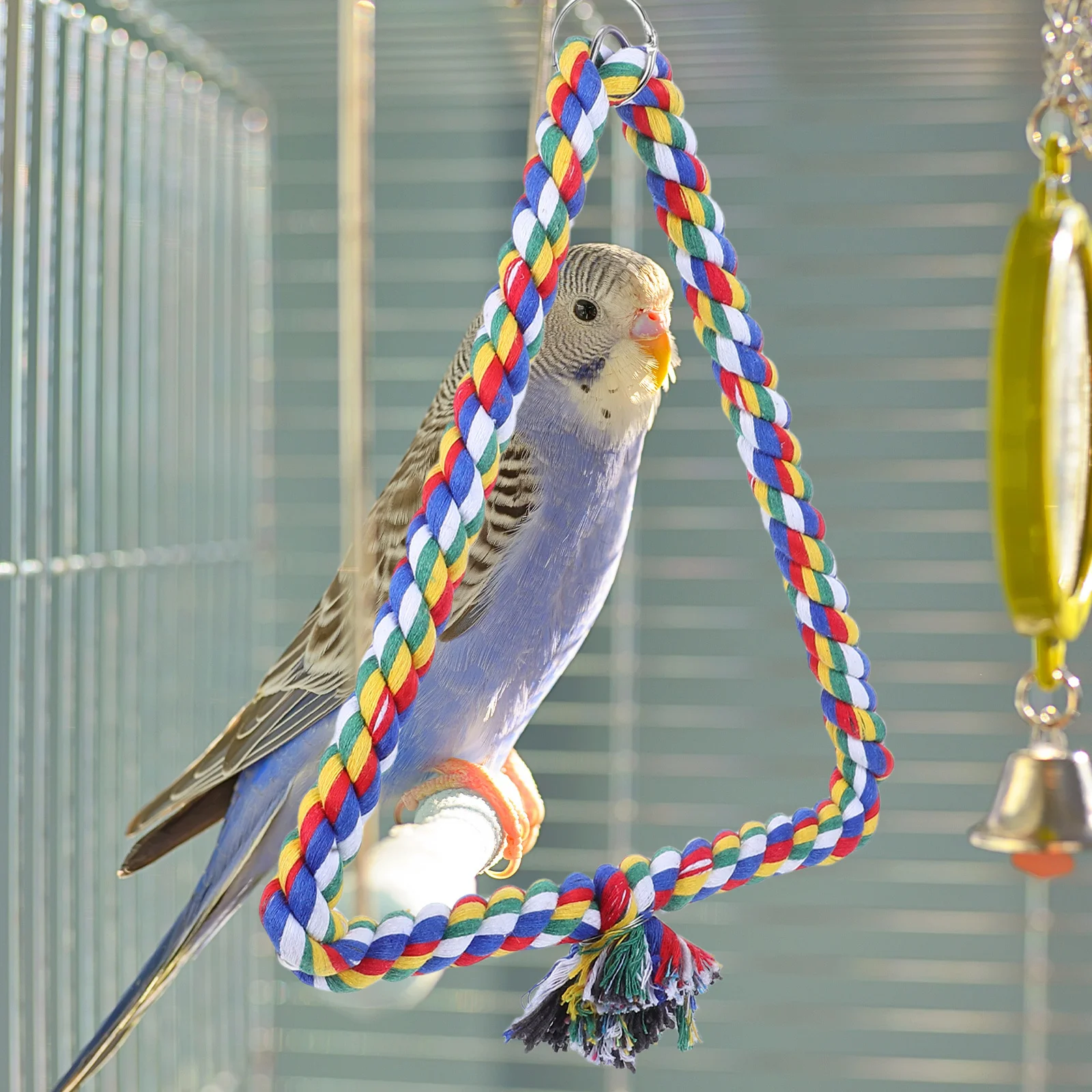 Columpio Triangular de Cuerda de Algodón para Loros, Escalera de Trepar para Pájaros, Parque de Juegos, Columpio de Entrenamiento para Pájaros