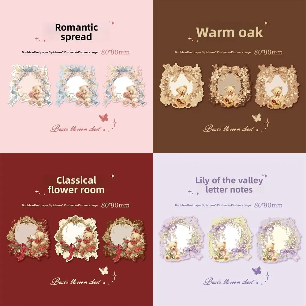 45 Sheets Portable Stationery Notepad Hot Stamping Embossed Index Sticky Notes Little Bear Series Theme Memo Book