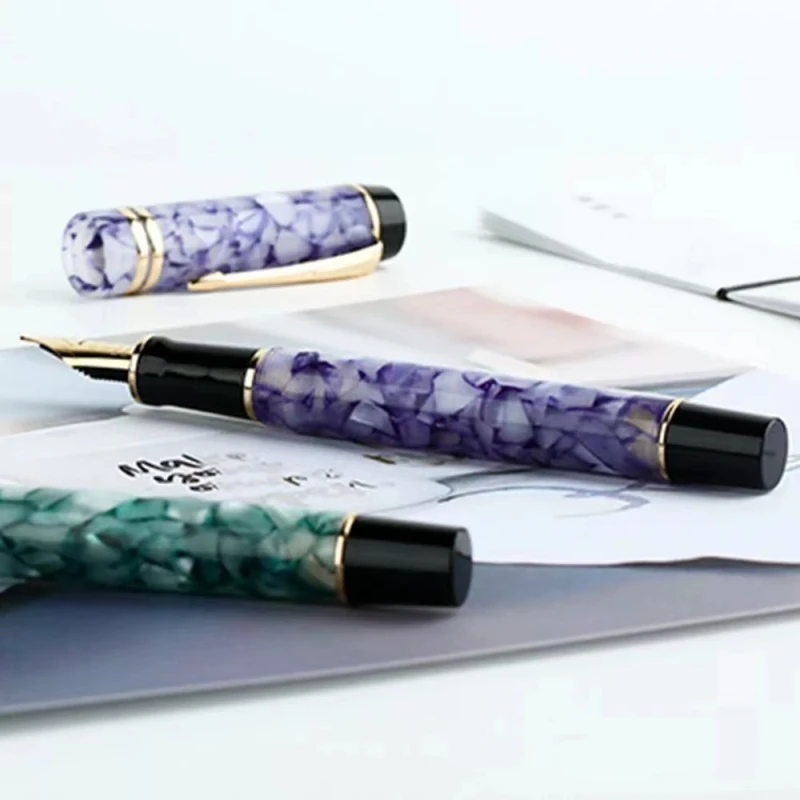 Majohn M600S Vulpen Celluloid Ice Crystal Blauwe Inkt Pen Fine Nib Premium Business Schrijven Gift Kantoorbenodigdheden Briefpapier