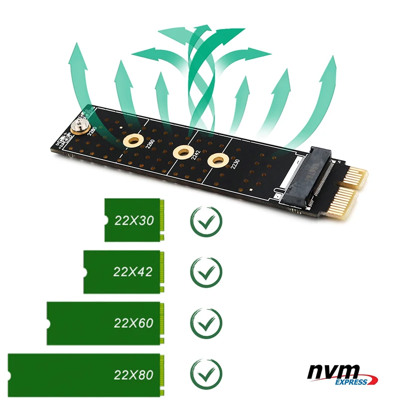 PCIE to M2 Adapter NVMe SSD M2 PCIE X1 Raiser PCI-E PCI Express M Key Connector Supports 2230 2242 2260 2280 M.2 SSD Full Speed