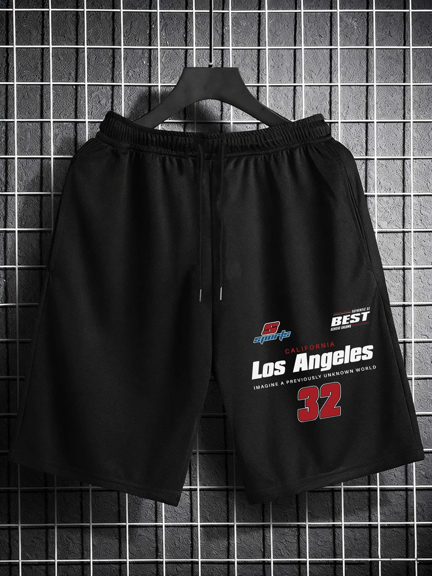 

Мужские шорты с принтом Los Angeles California Number 32, широкие штаны для спортзала, шорты с завязками, эластичные, летняя уличная одежда