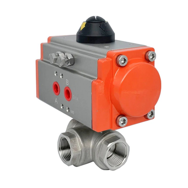 

304 Stainless Steel Pneumatic Ball Valve Three-way T/L AT Pneumatic Actuator Female Thread Ball Valves