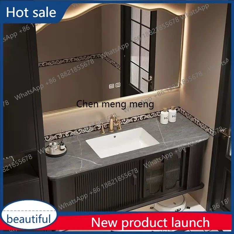 P32 French oak rock slab bathroom cabinet wash basin cabinet combination washbasin integrated washbasin