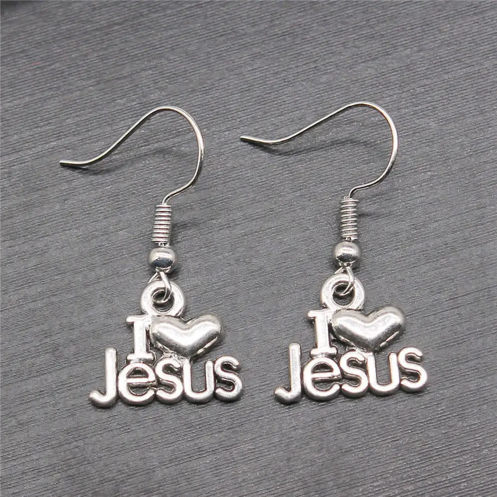 1pair I Heart Jesus Earrings crosses car accessories Jewelry and Accessories gift hook Size 18x19mm