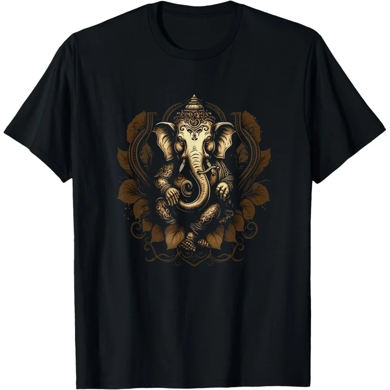 

0413 Elephant Om Yoga Ganesha Indian God Ganesh Gift T-Shirt 100% cotton print Tee Short Sleeve Graphic clothes All size tops