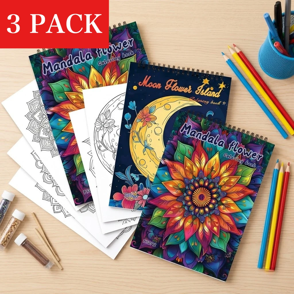 Ensemble de 3 livres de coloriage pour adultes - Design unique sur chaque page - Livres d'art de haute qualité, combinant l'art-thérapie et la formation à la pleine conscience