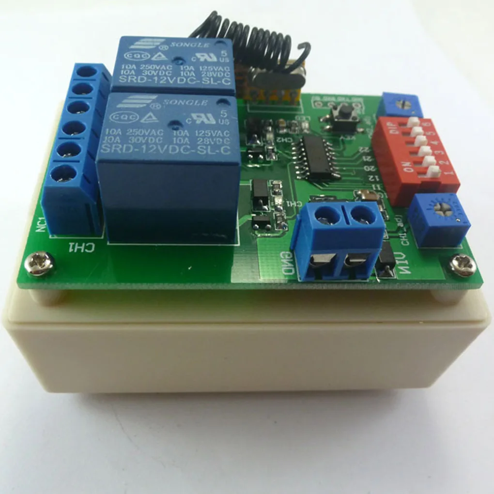 

DC12V 2 Channel Wireless Controller 433.92M Timer Delay Inching Interlocking Relay Learning Code for EV1527/PT2262