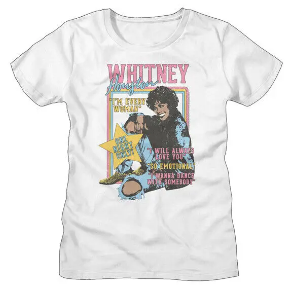 Whitney Houston Women's T Shirt Music One Night Only Music New White SM - 2XL