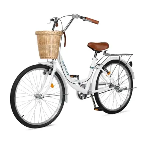 Beach Cruiser Bike for Adult Womens Bicycle with Rattan Front Basket 24 26 Inch Comfort Bikes with Adjustable Seat and Dual V-B