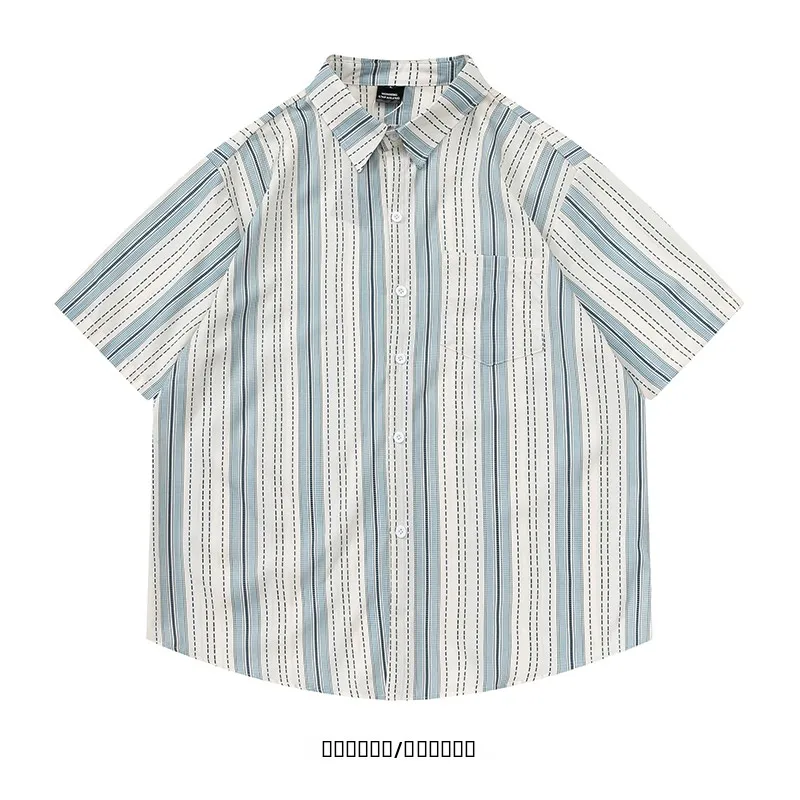 

Loose Casual Striped Short Sleeve Shirt Color Block Design Summer Menswear from Precision Division Japanese Style Shirt