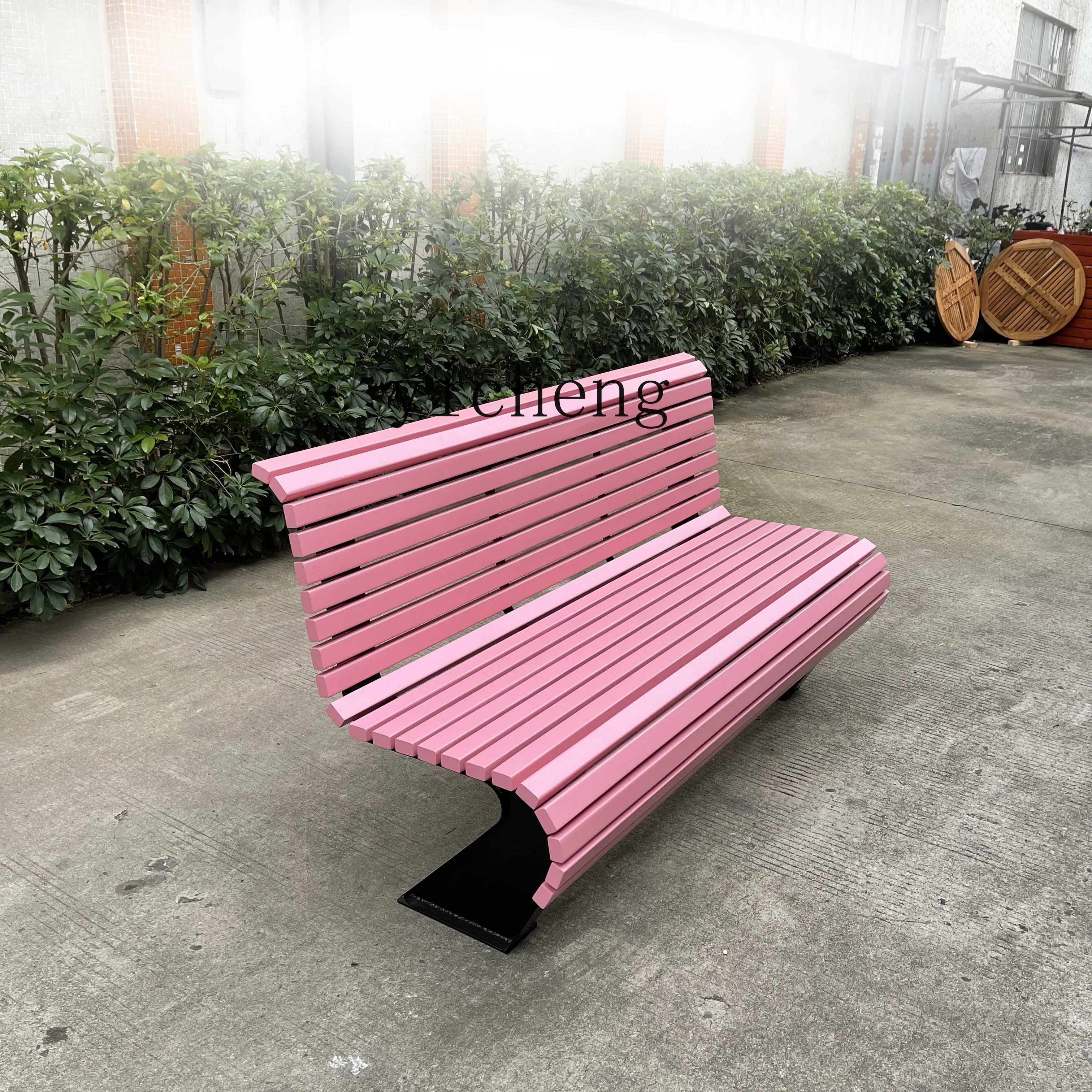 Park Chair Outdoor Bench Courtyard Long Stool Plastic Wood Casual Seat Iron Art