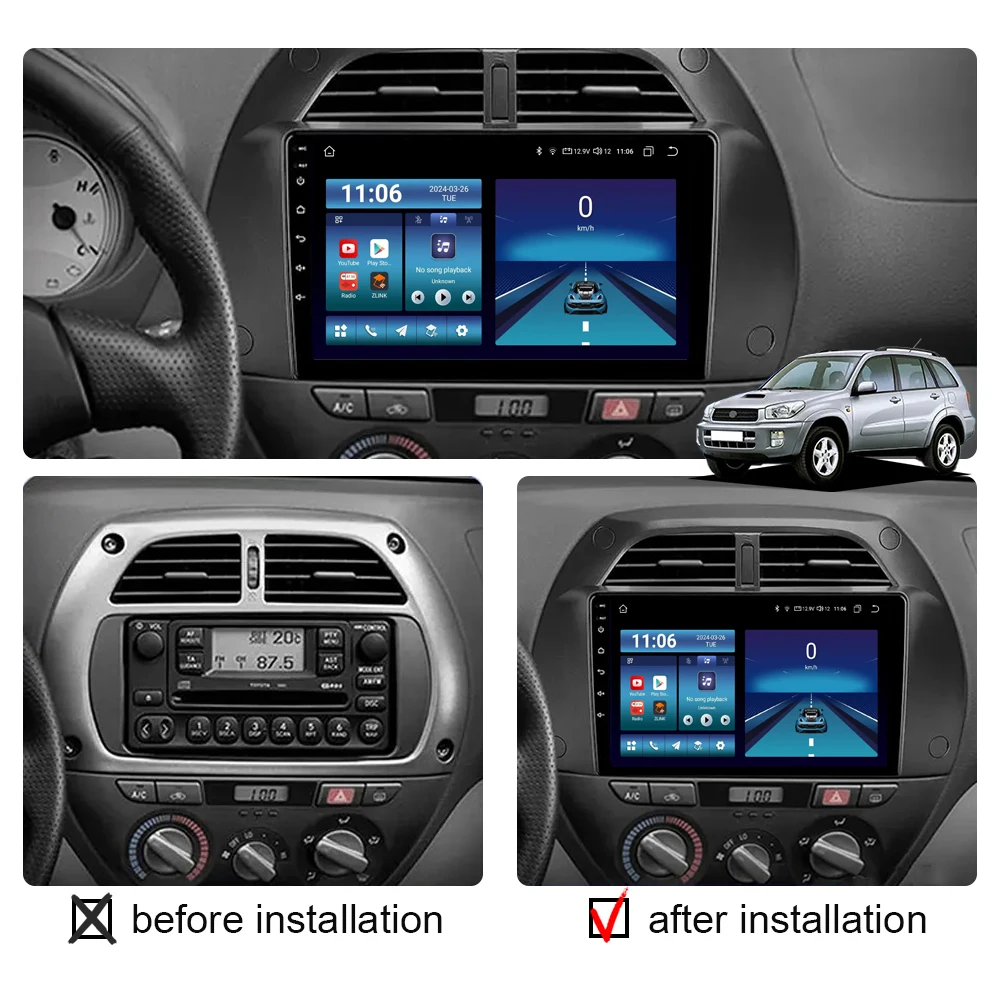 Android 13 Car Radio Multimedia Player For Toyota RAV4 Rav 4 2001- 2006 Carplay Auto Stereo Qled Screen GPS Navigation WIFI 4G