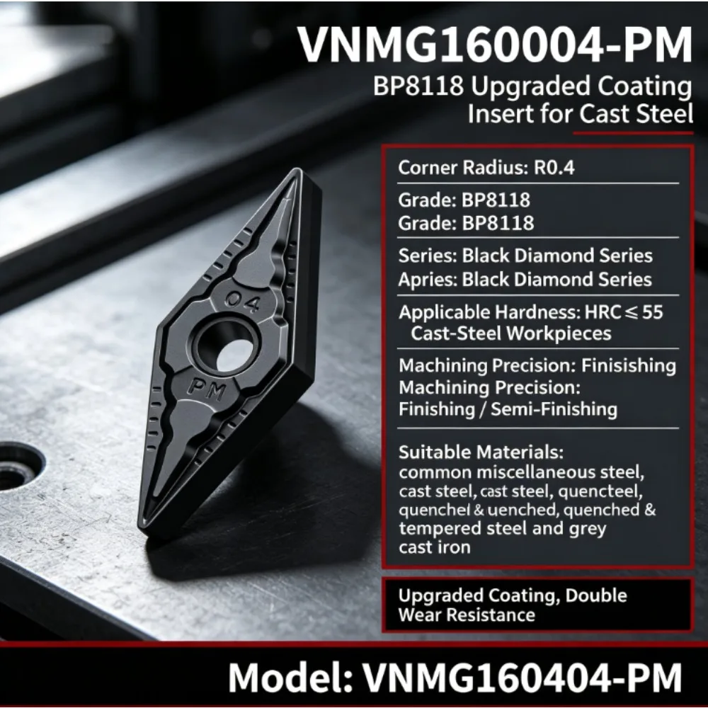 VNMG160404-PM VNMG160408-PM VNMG160412-PM High-quality CNC Lathe Turning Tool Carbide Inserts Double Sided Use Rhombus Tip Knife
