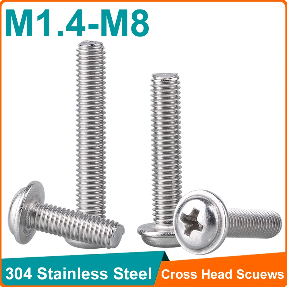 

5-50pcs Flange Button Head With Washer Collar Screw M1.4 M2 M2.5 M3 M3.5 M4 M5 M6 M8 304 Stainless Steel Hex Socket round screw