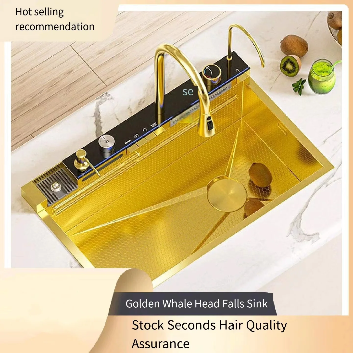 Golden 304 stainless steel waterfall kitchen sink Hand Wash Vegetable Basin Household brass faucet Basin Dishwashing sink