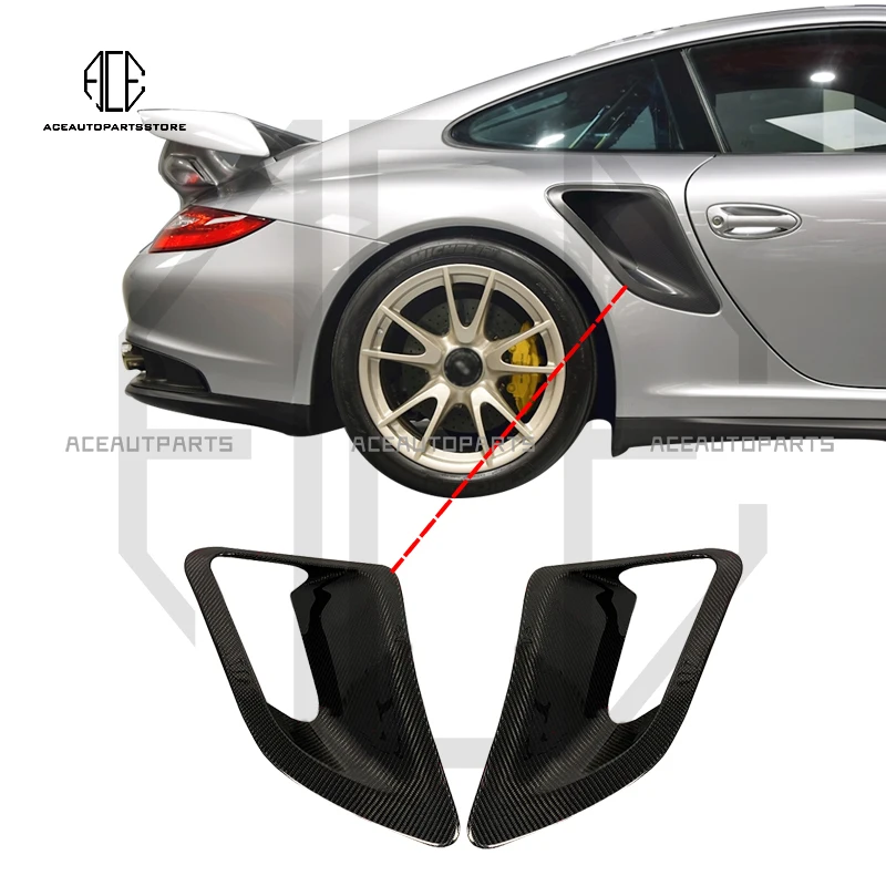 997 GT2 RS Real Carbon Fiber Rear Side Fender Air Vent Fin Intake Scoop Trim Cover Sticker For Porsche 997 Turbo 911 2004-12