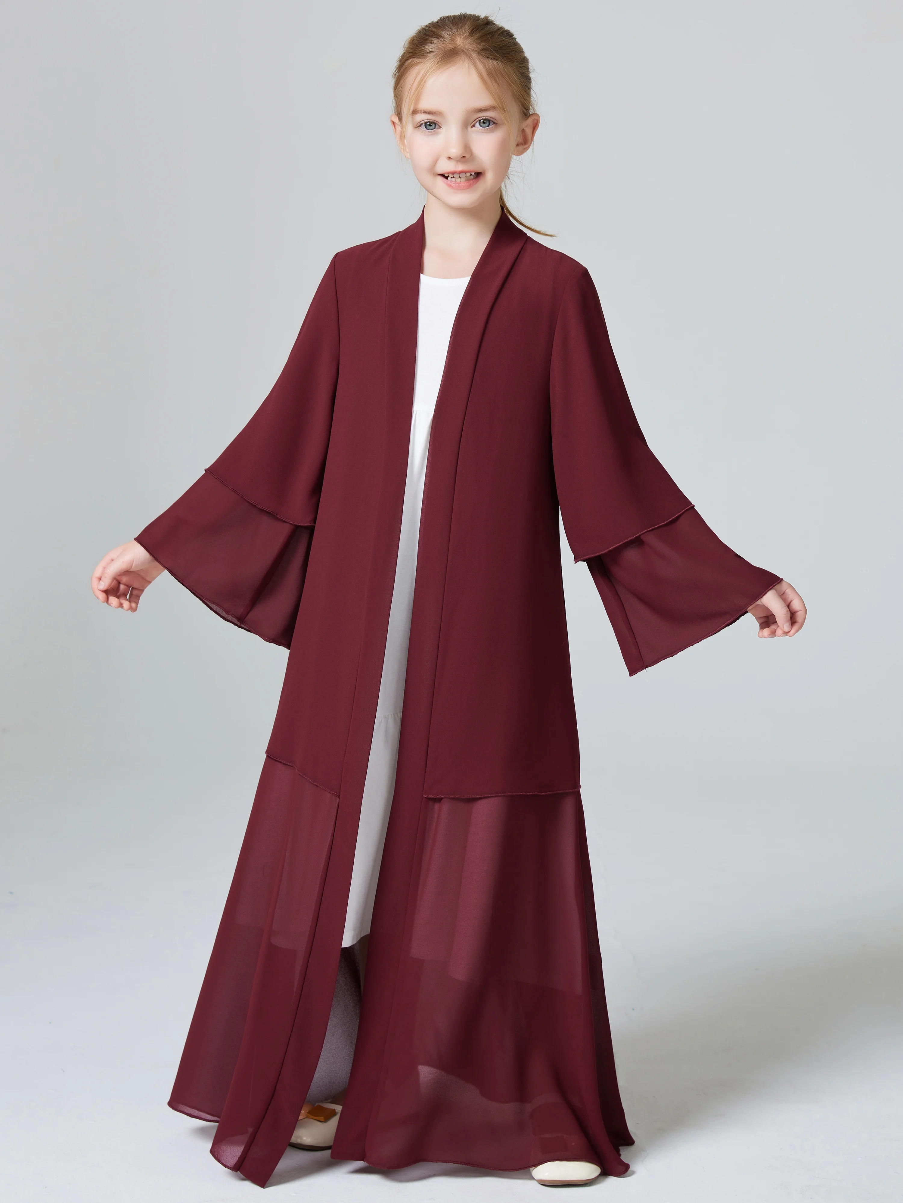 Ramadan muçulmano crianças meninas abaya sólido longo kaftan abaya enfant robe vestido kebaya crianças roupas para presente (sem hijab)