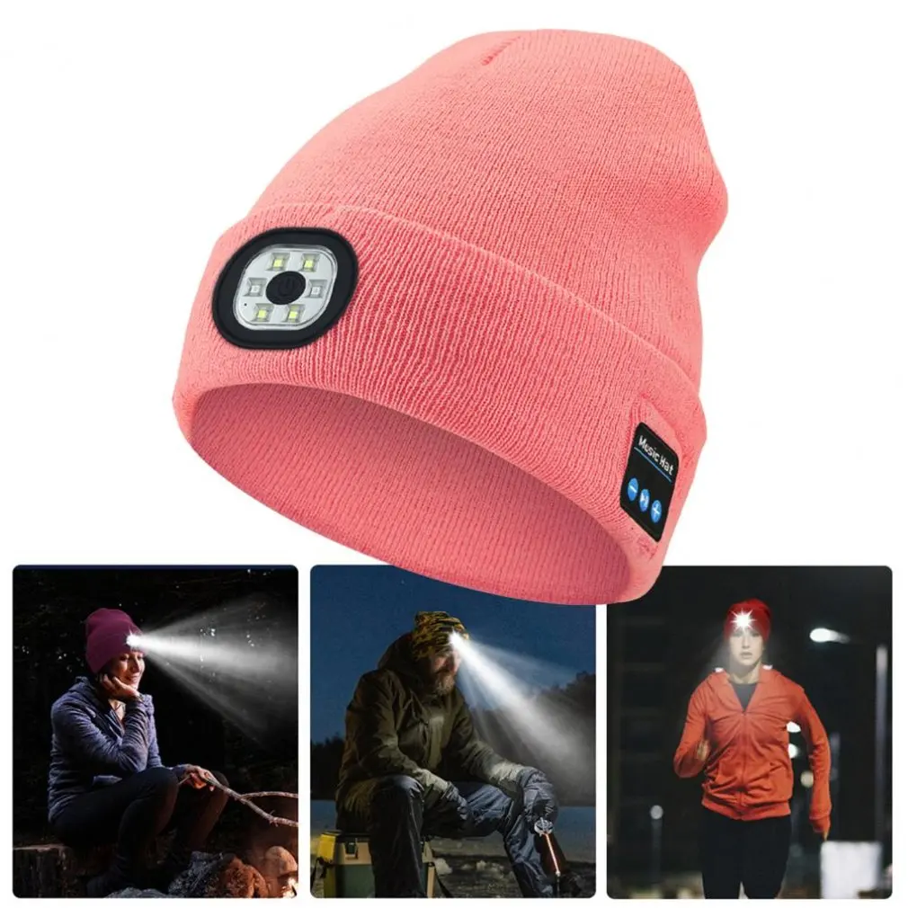 Unisex Bluetooth Beanie Hat with Light Upgraded Musical Knitted Cap with Headphone and Built-in Stereo Speakers & Mic Headlamp