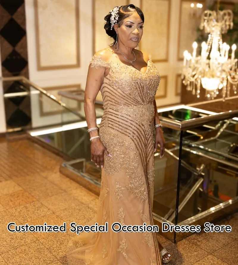 Prom Dresses For Women 2026 Generous Gold Mermaid Split Sequins Crystals Off Shoulder Party Dress Evening Gowns Customized