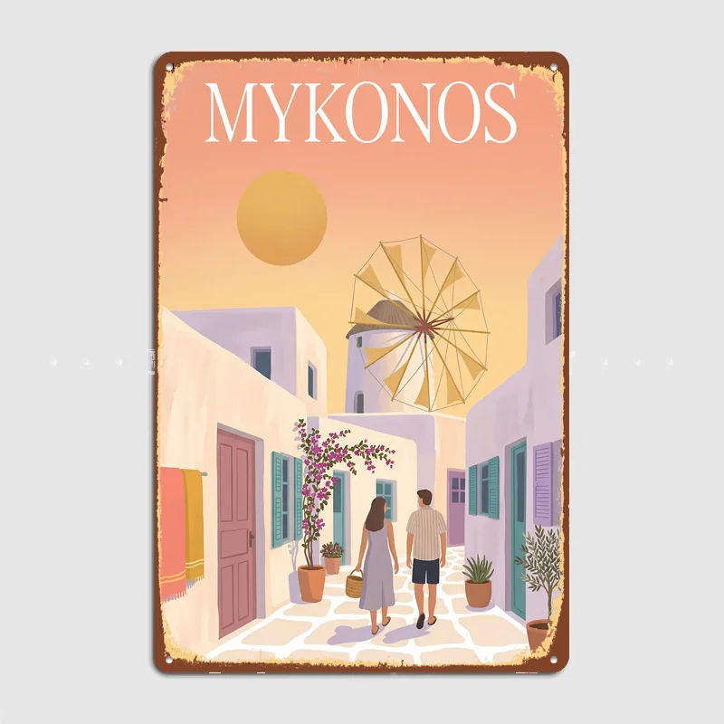 Mykonos Greece Travel Poster Metal Posters Living Sign Indoor Outdoor Room Decoration Home Bar Decor Wall Decor