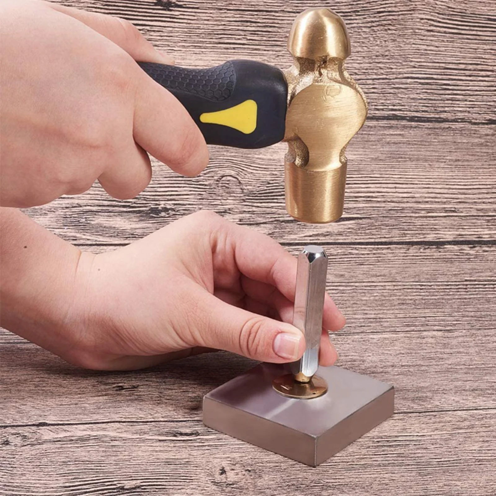 1lb Brass Metal Stamping Double- Mallet Heads Short Handle Brass for Arts Jewelry Making Personalizing