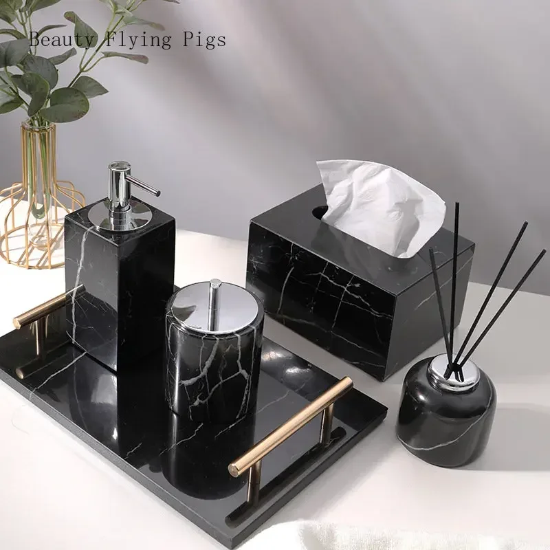 Natural Marble bathroom wash basin tray lotion bottle wash suit combination bathroom accessories set Soap dish tissue box