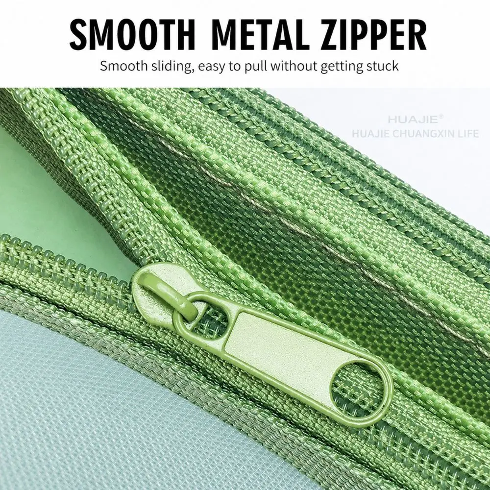 Portable Foldable Mesh Pencil Case Double Layer Large Capacity Stationery Bag Snap Button Pen Bag Gift