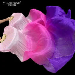 High Quality Real Silk Belly Dancing Fan 1 Pair Chinese Handmade Dyed Dancer Practice Long Silk Fans Dance Props Gradient Color