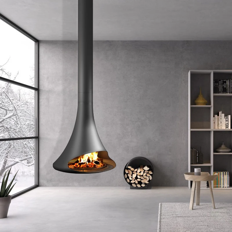 Customized central hanging fireplace with real firewood suitable home guesthouse decoration heating large wood-burning fireplace