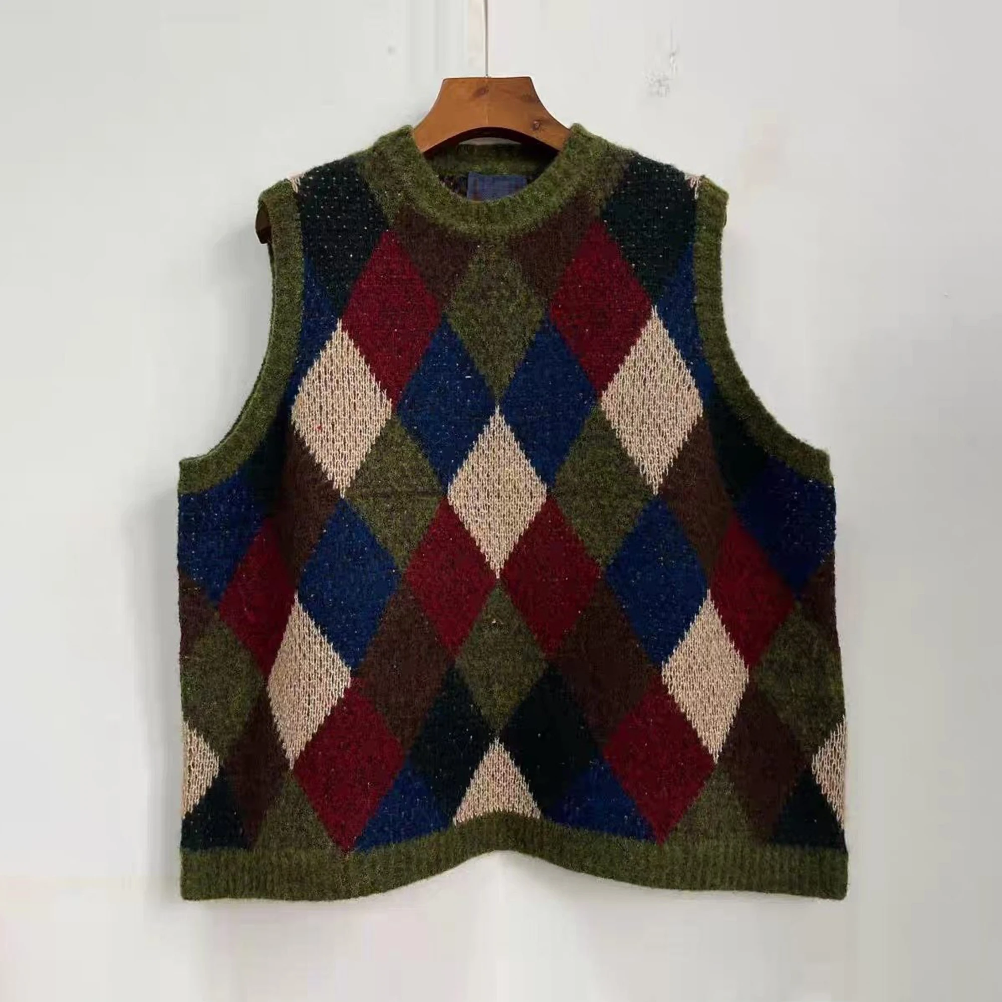 

Женский вязаный жилет Turn Blue из смесовой шерсти, модель 35265, с круглым вырезом, ромбовидным узором, двусторонний, художественный дизайн, верхняя одежда