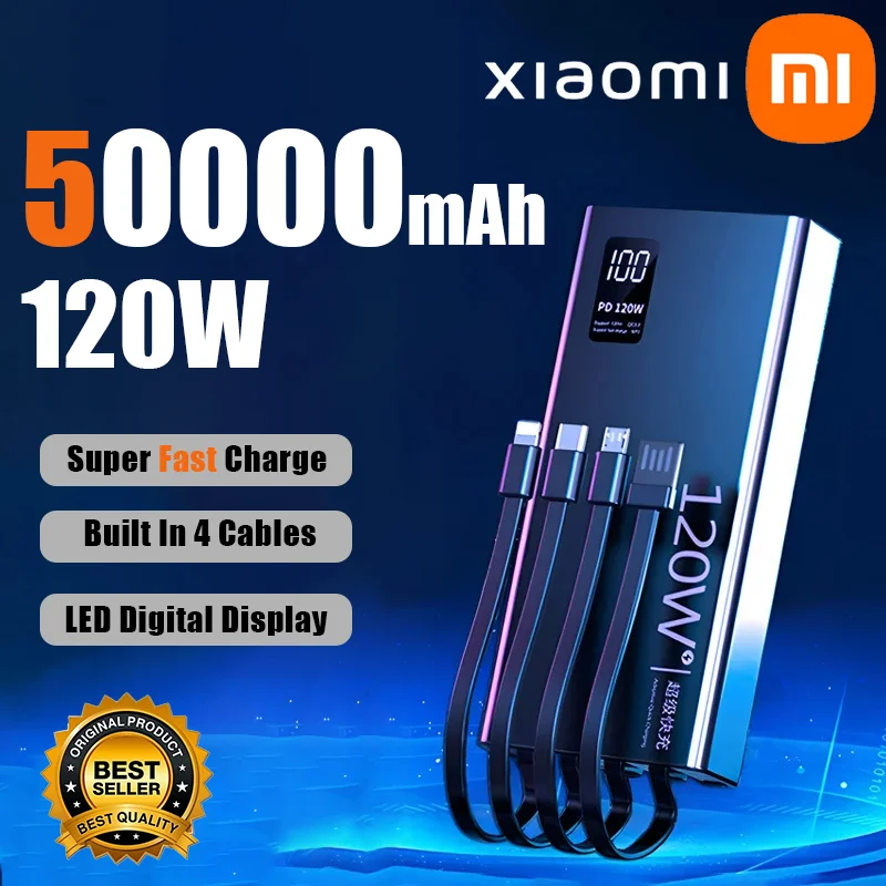 Портативный внешний аккумулятор Xiaomi с быстрой зарядкой 120 Вт, 50000 мАч, внешний аккумулятор большой емкости, зарядное устройство 4 в 1 для iPhone, Samsung, Huawei
