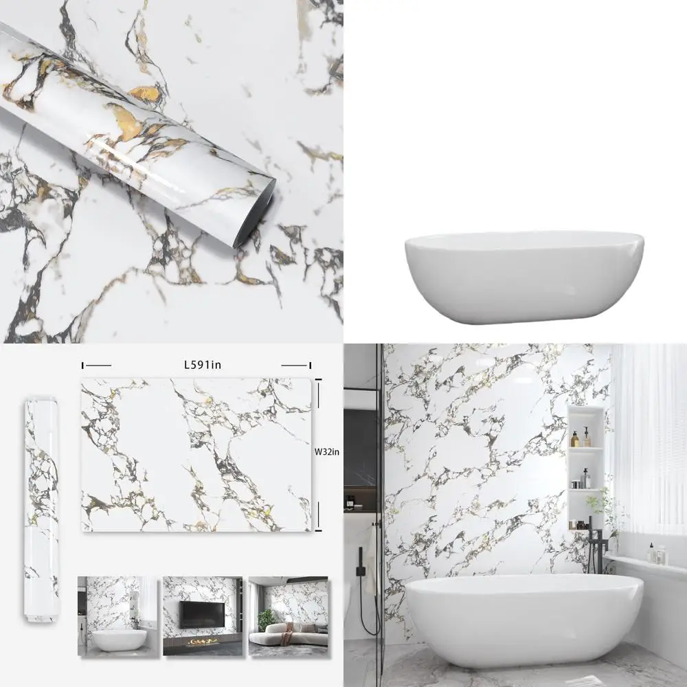 

Самоклеящаяся пленка под белый мрамор, 32x59 дюймов, водонепроницаемая, виниловая, для столешниц и задней панели кухонных шкафов