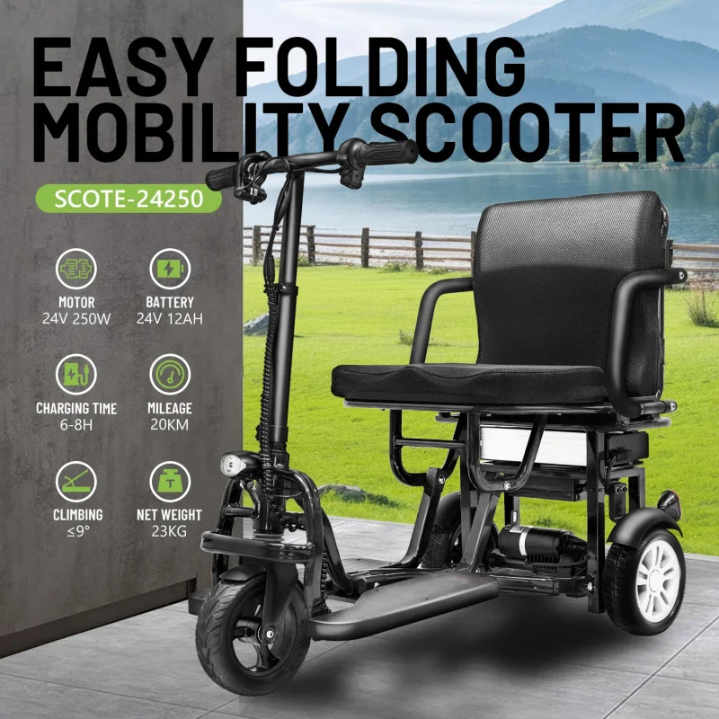 Greenpedel 2025 High Quality Electric Scooter Elderly 24v 250w Three-Wheel Mobility Scooter LED Light with Battery