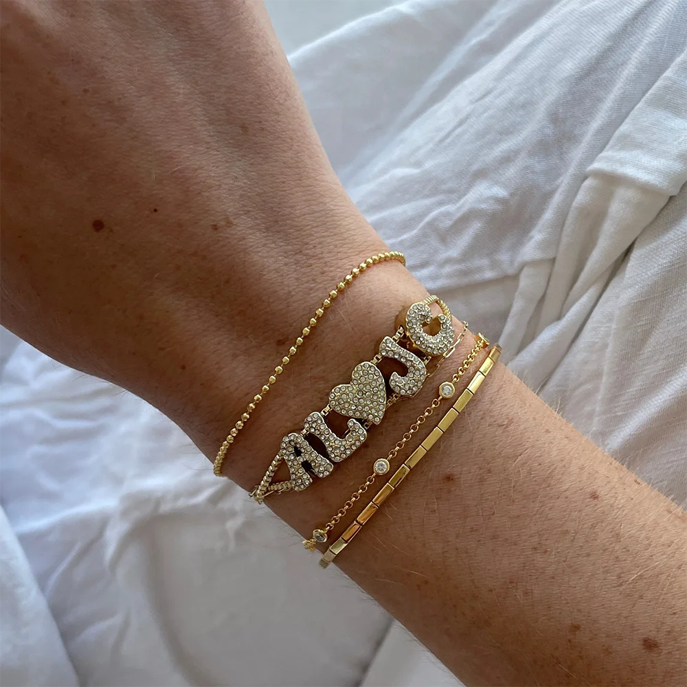 DHQH New Customized Letter Set Zircon Bracelet Personalized Name Exquisite Gold DIY Bracelet Mother's Day Commemorative Gift