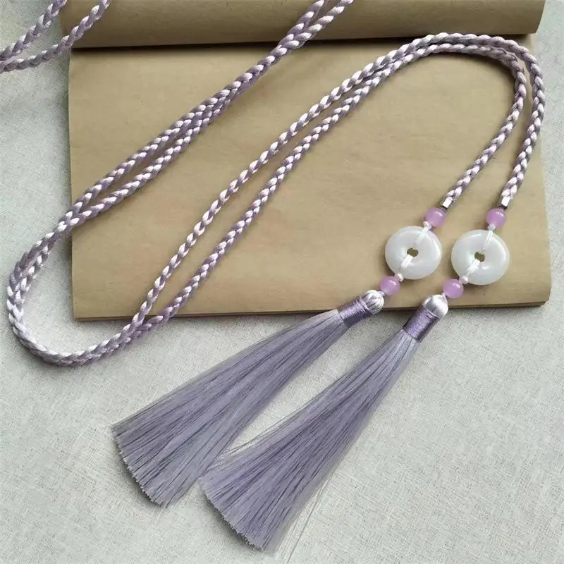 Vintage handgewebter Hanfu-Gürtel im chinesischen Stil mit traditionellem Ping-An-Anhänger, Taillenseil mit Quasten für Männer und Frauen. – Detail 1