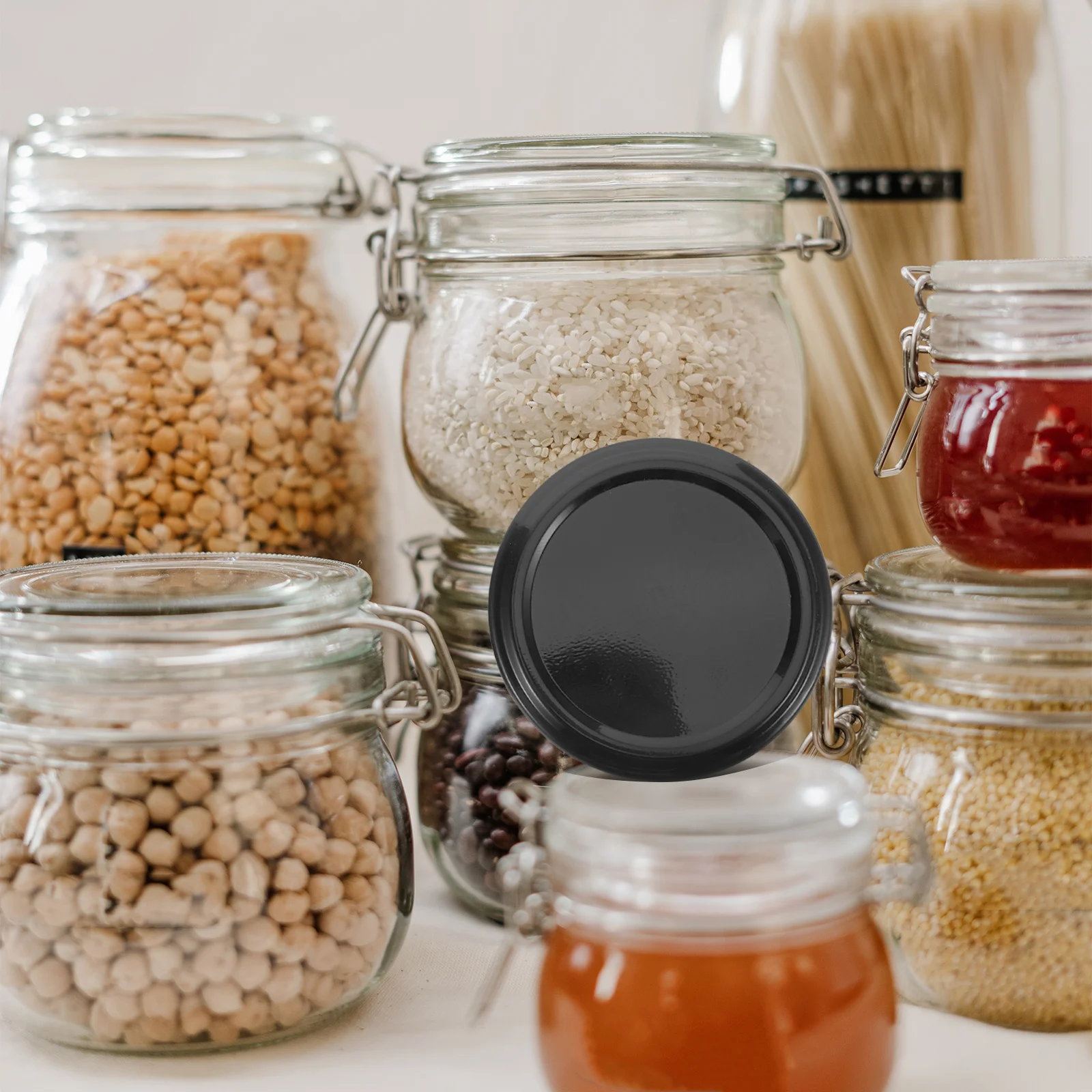 

20 Pcs Canning Jars Wide Mouth Cap Lids Small Iron Covers Food Black Bulk