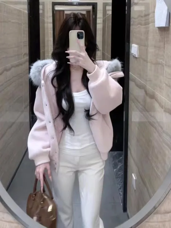 

Unique ature Hat Woolen Coat Women's Faionable Winter Outerwear Korean Sle Slim Fit Long Sve Button Detail Coat