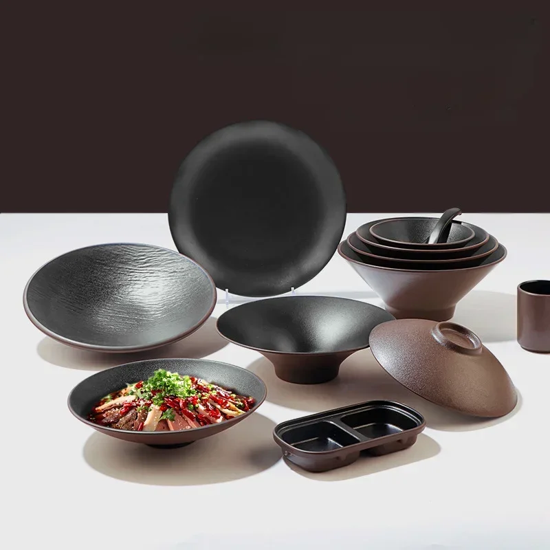 Melamine Japanese Noodle Bowl Barbecue Wide Mouth Bowl Salad Bowl Creative Home Kitchen Items Tableware Tabletop Snack Plate