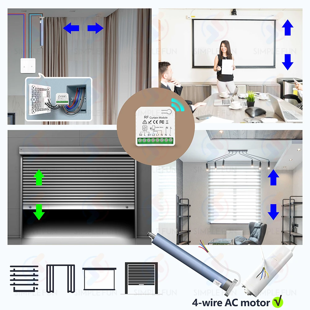 Interruptor inalámbrico para persiana enrollable de 433Mhz, 110V, 220V, transmisor de 50m, módulo RF para persiana de Control remoto, puerta de garaje y Motor