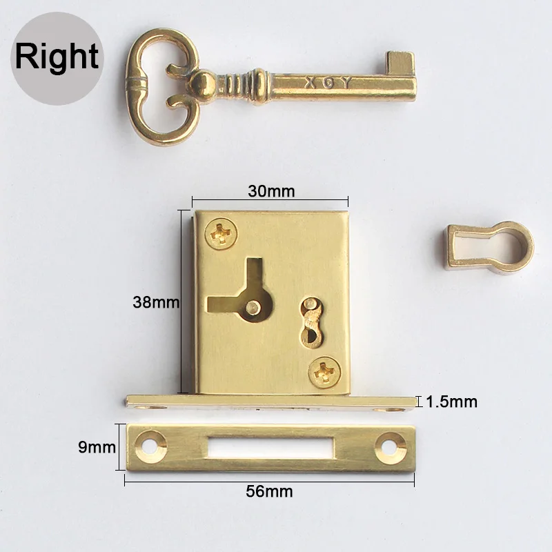 2PCS Pure Brass Antique Drawer Cabinet Locks Cupboard Locker File Cabinet Lock Wood Cases Jewelry Box Dresser Furniture Lock+Key