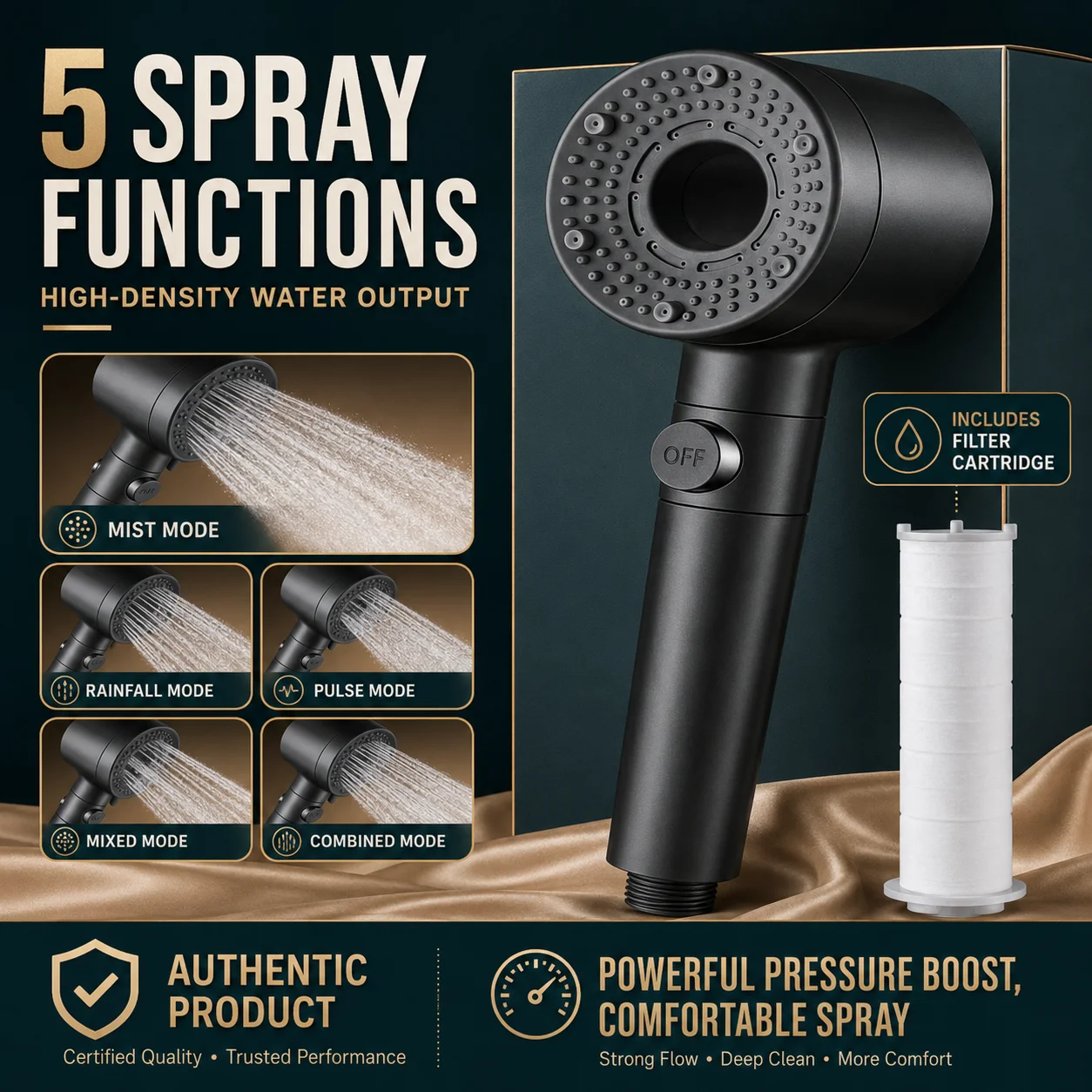 Turbo Fan High Pressure Shower Head With Filter Handheld Water Saving Showerhead One Key Stop Spray For Bathroom