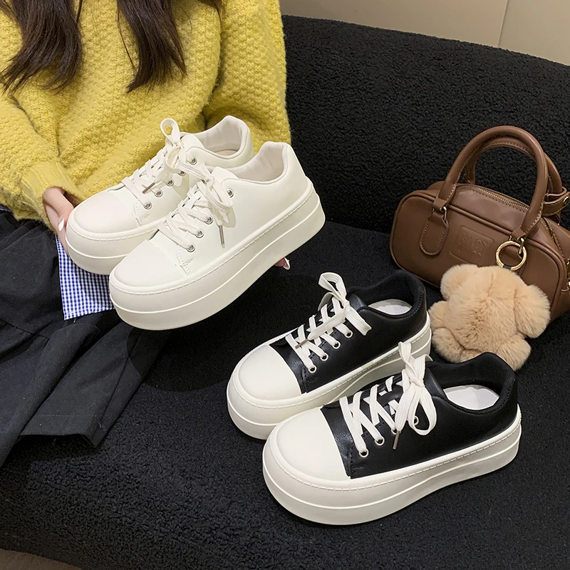 

Новые кроссовки на высокой платформе, женские кроссовки на шнуровке, массивные туфли, женские дизайнерские туфли из искусственной кожи для подиума, молодежные кроссовки на высоком каблуке