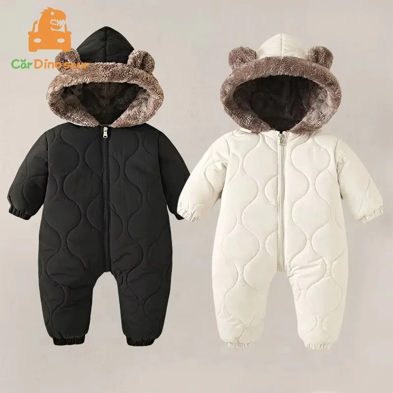 

2025 Winter Warm 6M 9M 1 2 3 Years Kids Padded Coat Thicken Fleece Hooded Infant Slimwaist Jumpsuit Baby Girl Boys Romper