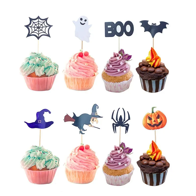 48 Stücke Halloween Kuchen Dekoration Set Cartoon Kürbis Hexe Geist Kuchen Topper Kinder Gefälligkeiten Happy Halloween Party Cupcake Topper